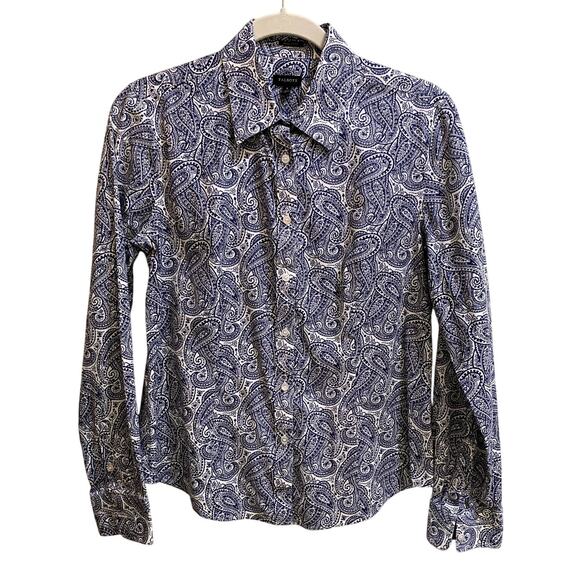 Talbots Shirt Women Size 8 Blue White Paisley Button Front Blouse - Picture 1 of 9